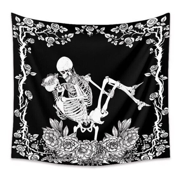 Kissing Skeletons Wall Hanging Tapestry Dark Gothic Love - Picture 1 of 1